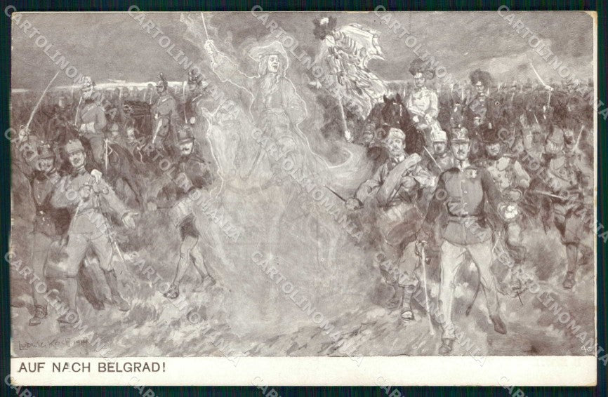 Artist Signed L. Koch WWI Military Auf Nach Belgrad Horse Soldat BKWI ak KF6414 – fronte