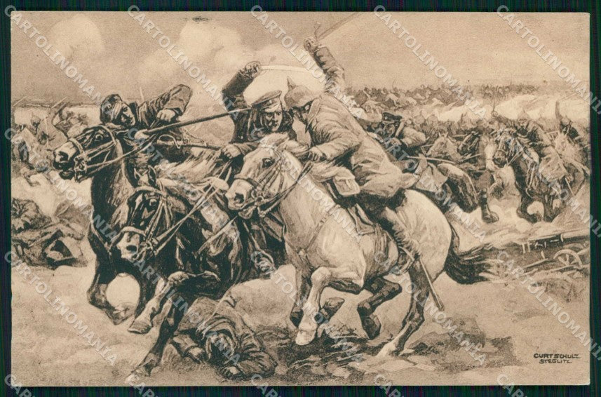 Artist Signed Curt Schulz Russia Polen WWI Military Soldat Horse Pferdak KF6425 – fronte