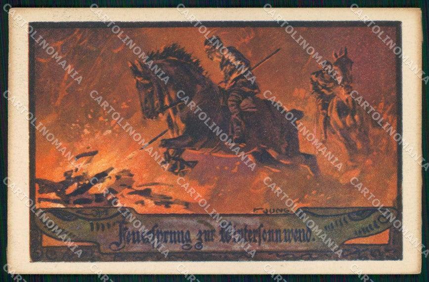 Artist Signed Jung Wintersonnwend Soldat Cavallo Cheval Horse Pferd ak KF6437 – fronte