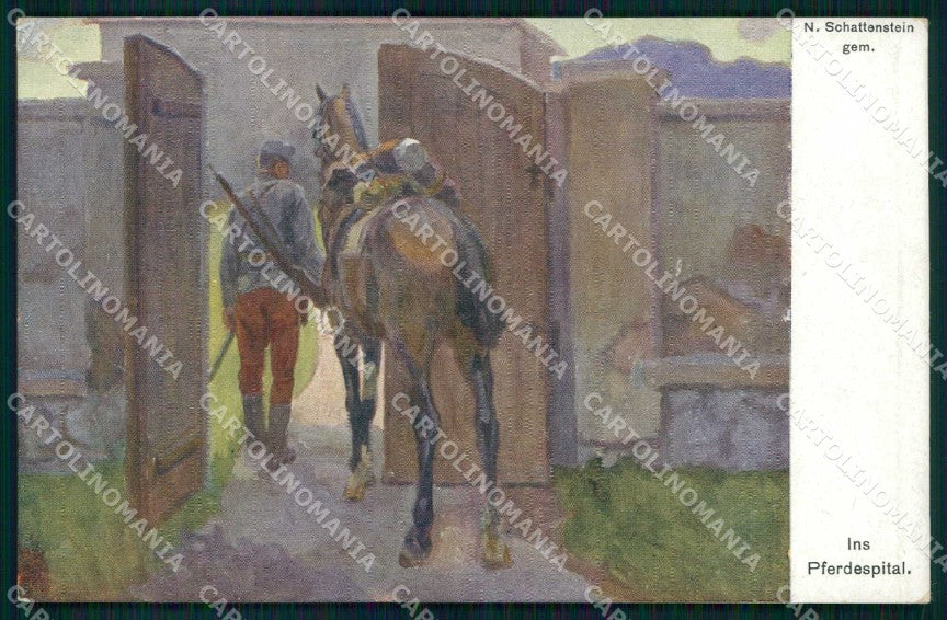 Artist Signed Schattenstein Soldat Horse Pferd Rotes Kreuz 274 cartolina KF6438 – fronte