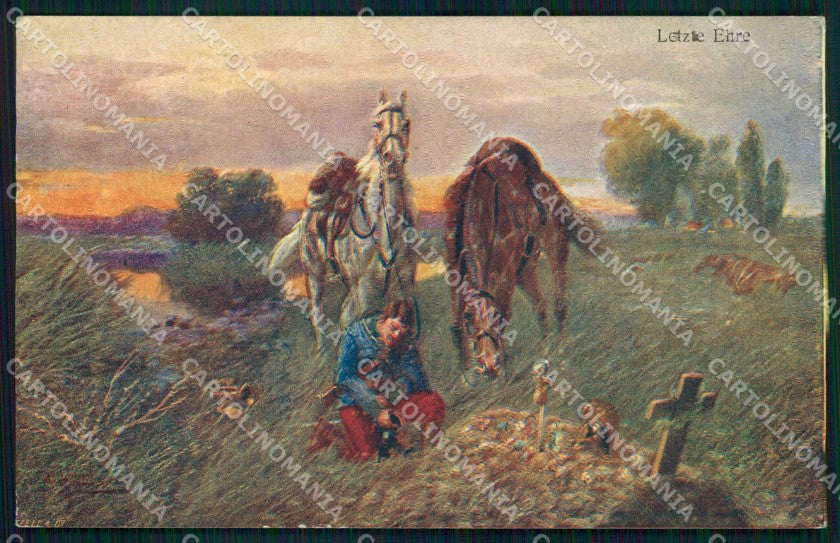 Artist Signed F. Höllerer Letzte Ehre Pferd Horse cartolina KF6439 – fronte