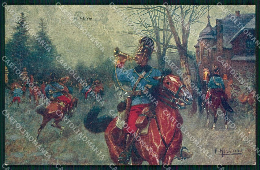 Artist Signed Höllerer Alarm Pferd Horse Soldat Rotes Kreuz 93 cartolina KF6440 – fronte