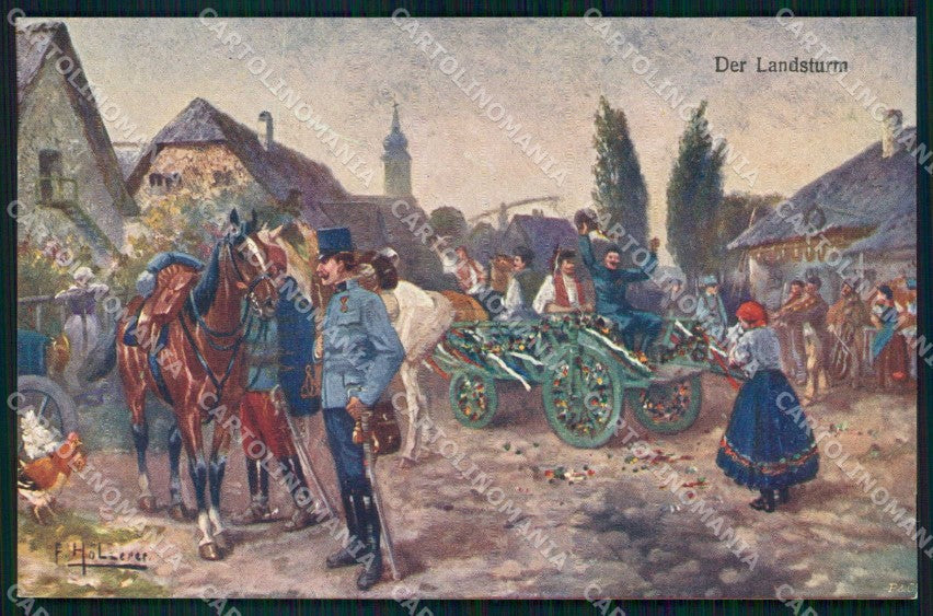 Artist Signed Höllerer Der Landsturm Pferd Horse Soldat Rotes Kreuz 83 ak KF6442 – fronte