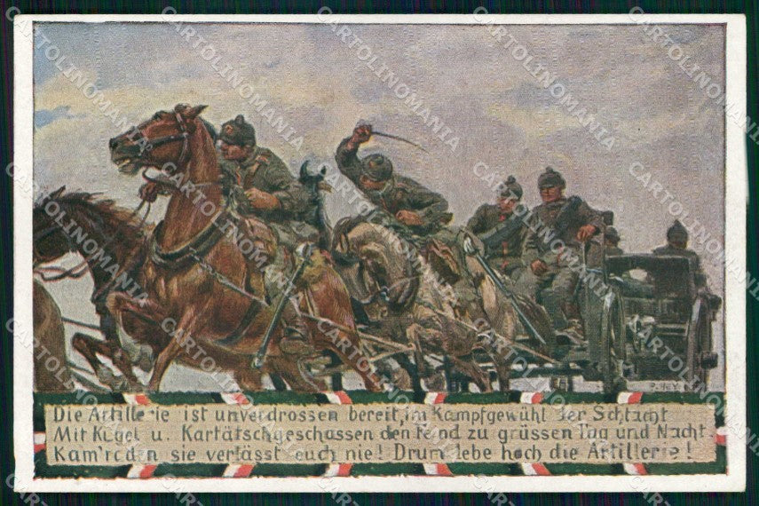 Artist Signed P. Hey WWI Artillerie Pferd Horse Soldat 1 cartolina KF6444 – fronte