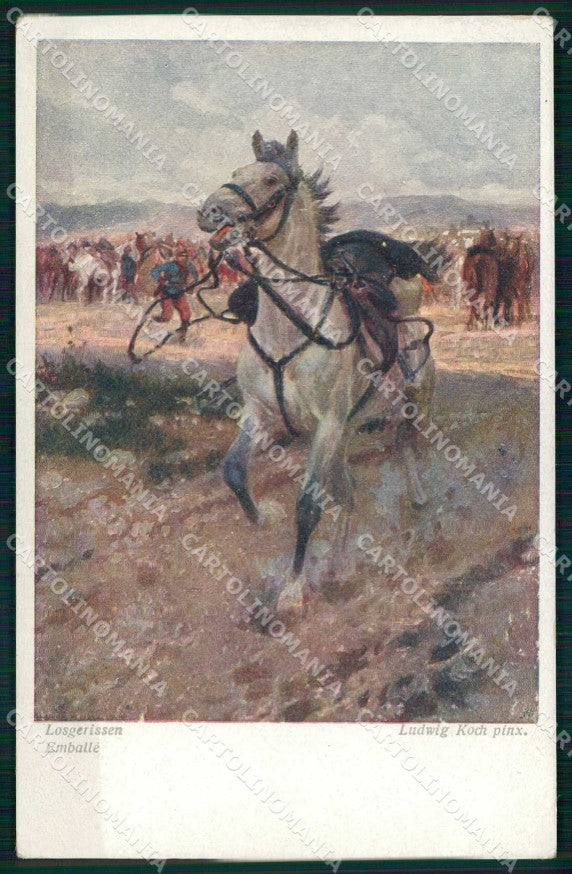 Artist Signed L. Koch Soldat Cavallo Horse Pferd BKWI 1503 cartolina KF6454 – fronte