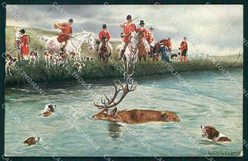 Artist Signed L. Fromme Caccia Cavallo Hunting Horse Deer 339 cartolina KF6463 – fronte