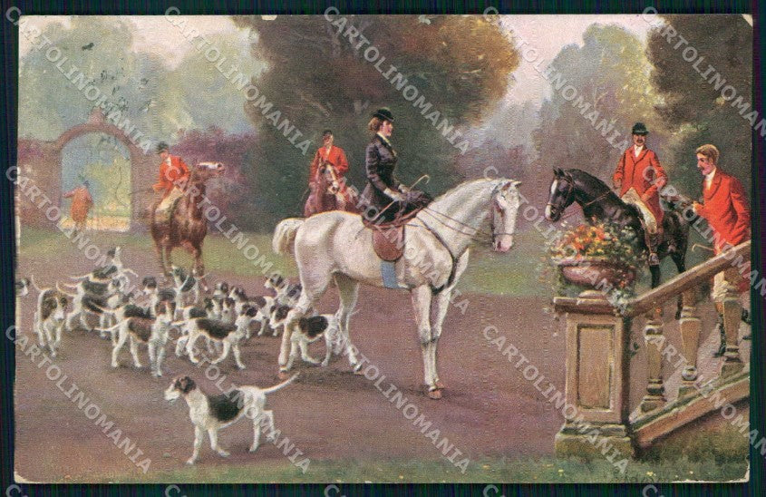 Artist Signed Sidesaddle Lady Fox Hunting Horse Pferd WRINKLES cartolina KF6466 – fronte
