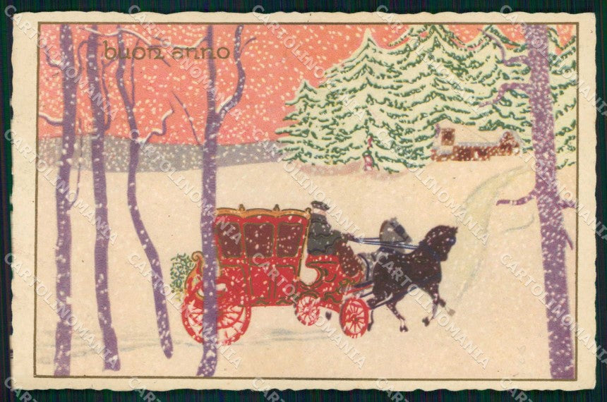 Artist Signed Accornero ? Augurale Buon Anno Carrozza Cavallo cartolina KF6468 – fronte