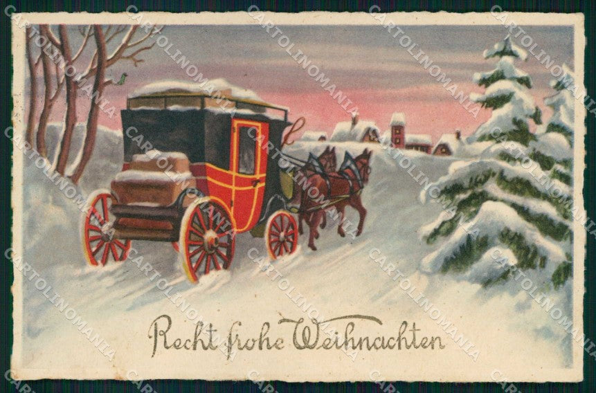 Augurale Buon Natale Carrozza Cavallo Weihnachten ERIKA 6106 cartolina KF6469 – fronte