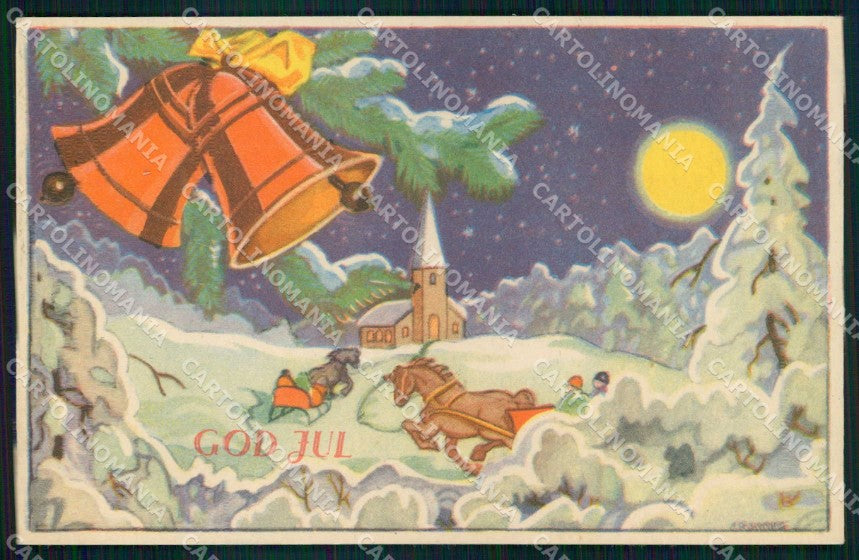 Artist Signed Augurale Buon Natale Cavallo Horse Pferd God Jul cartolina KF6471 – fronte