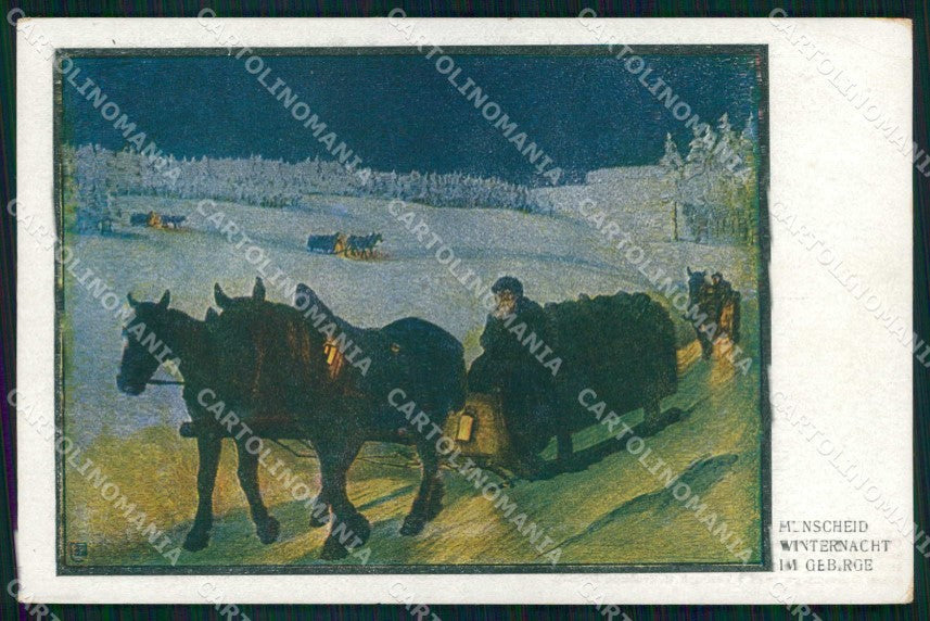 Artist Signed Munscheid Winternacht im Gebirge Horse cartolina KF6474 – fronte