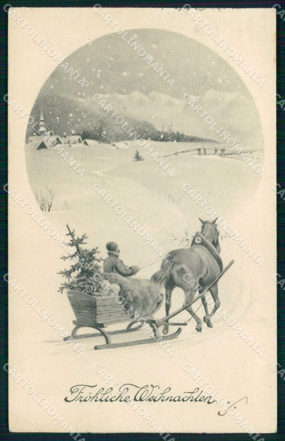 Artist Signed Viennoise Santa Buon Natale Horse serie 261 cartolina KF6483 – fronte