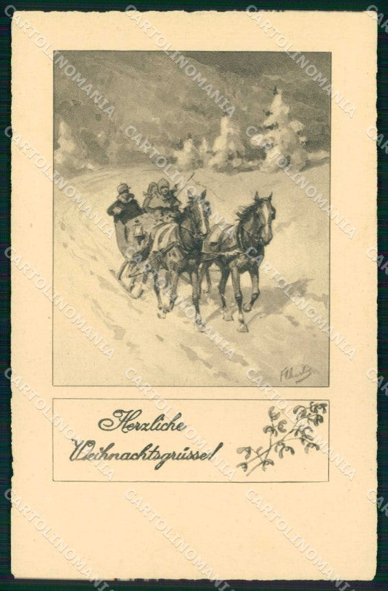 Artist Signed Feiertag Slitta Cavallo Horse Pferd BKWI 3363 cartolina KF6484 – fronte