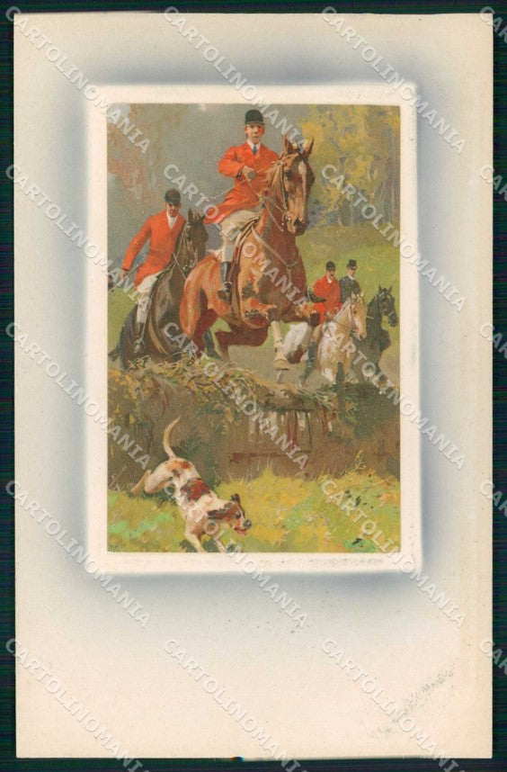 Artist Signed Fox Hunting Cavallo Horse Pferd Meissner 1553 cartolina KF6491 – fronte