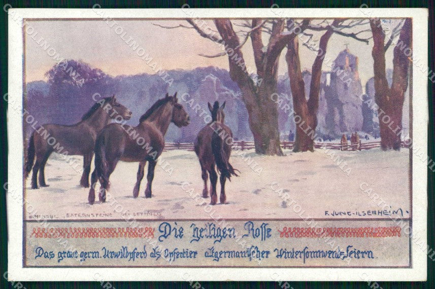Artist Signed F. Jung Cavallo Cheval Horse Pferd cartolina KF6498 – fronte