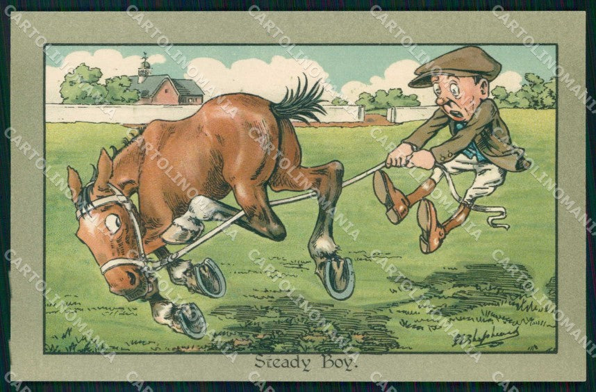 Artist Signed Shepheard Man Horse Faulkner serie 955 comic cartolina KF6501 – fronte