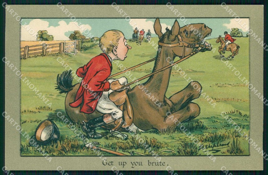 Artist Signed Shepheard Man Horse Faulkner serie 955 comic cartolina KF6503 – fronte