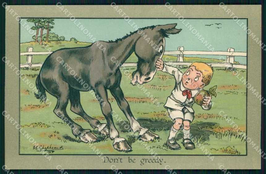Artist Signed Shepheard Man Horse Faulkner serie 955 comic cartolina KF6505 – fronte