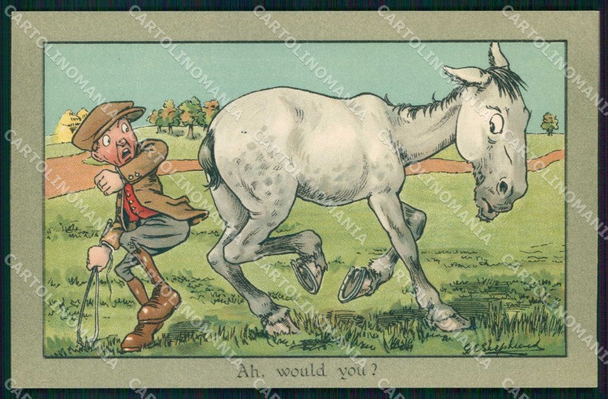 Artist Signed Shepheard Man Horse Faulkner serie 955 comic cartolina KF6506 – fronte