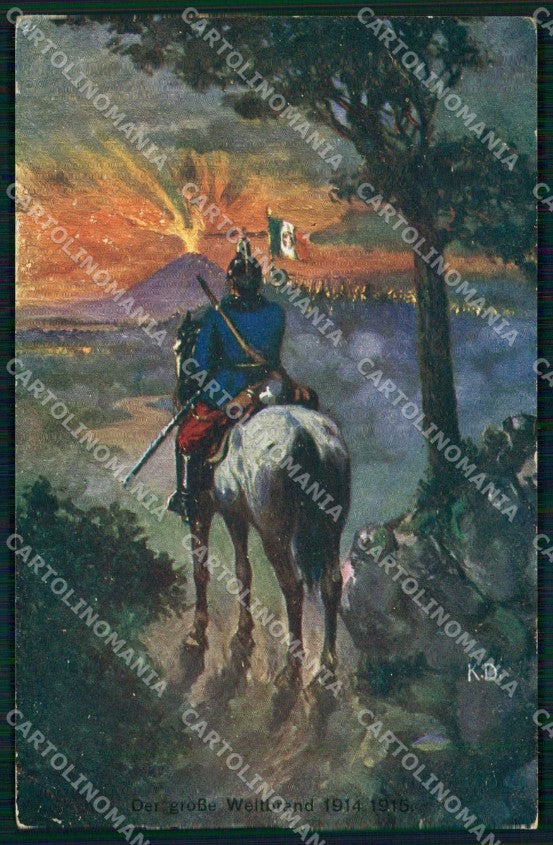 WWI WW1 Military Artist Signed K. D. Soldat Horse Pferd cartolina KF6519 – fronte