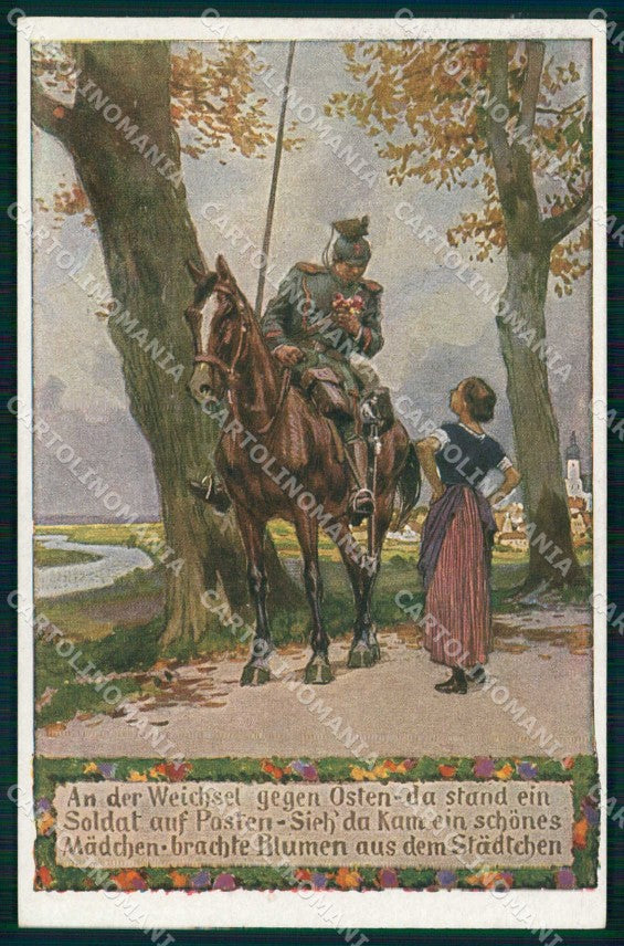Artist Signed P. Hey WW1 Soldat Horse Pferd Soldatenliederkarte 4 ak KF6523 – fronte