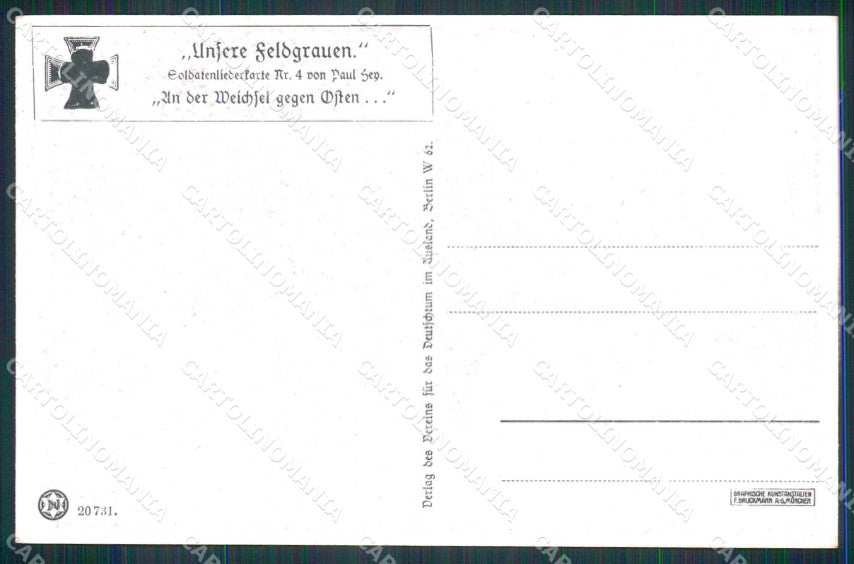 Artist Signed P. Hey WW1 Soldat Horse Pferd Soldatenliederkarte 4 ak KF6523 – retro