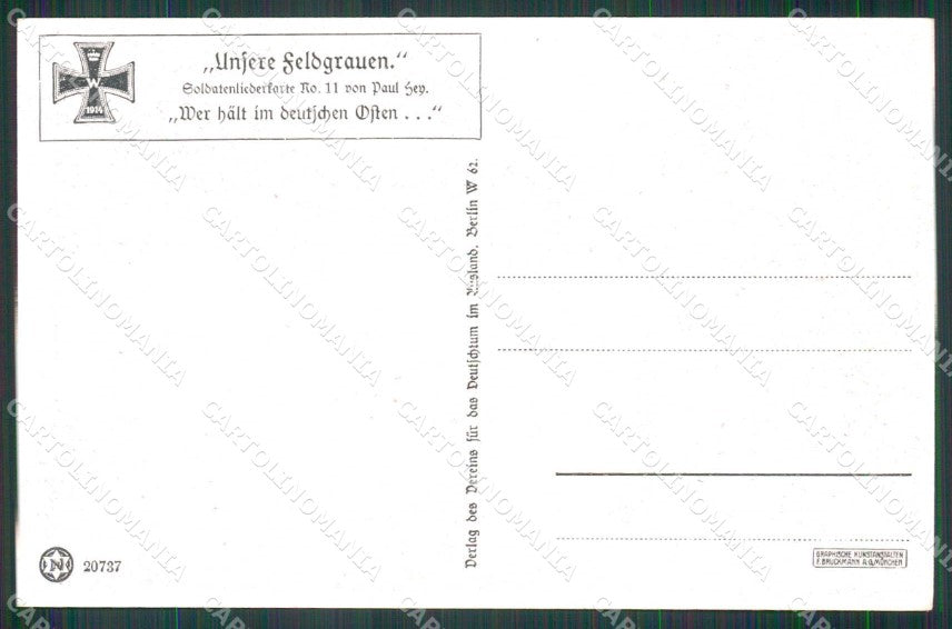Artist Signed P. Hey WW1 Soldat Horse Pferd Soldatenliederkarte 11 ak KF6524 – retro