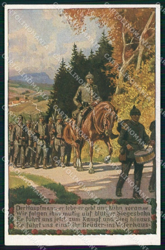 Artist Signed P. Hey WW1 Soldat Horse Pferd Soldatenliederkarte 3 ak KF6525 – fronte