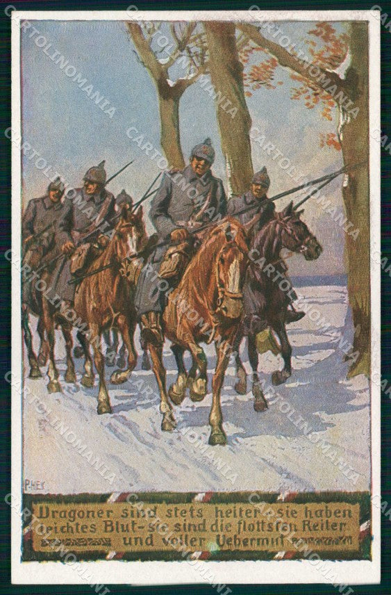 Artist Signed P. Hey WW1 Soldat Horse Pferd Soldatenliederkarte 10 ak KF6526 – fronte