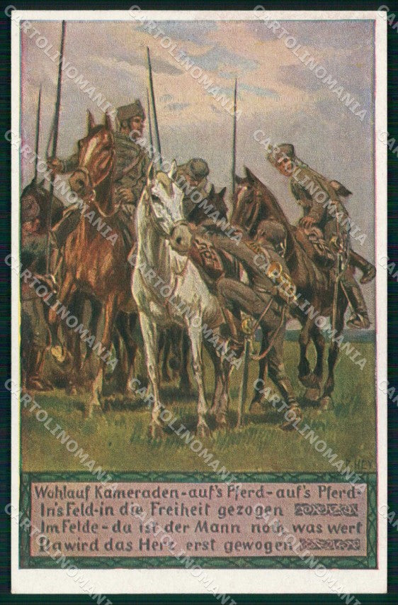 Artist Signed P. Hey WW1 Soldat Horse Pferd Soldatenliederkarte 12 ak KF6527 – fronte