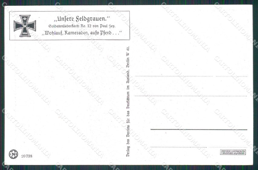 Artist Signed P. Hey WW1 Soldat Horse Pferd Soldatenliederkarte 12 ak KF6527 – retro