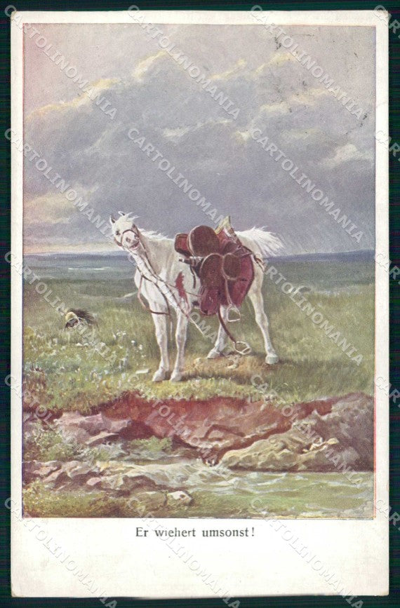 WWI Military Soldat Horse Pferd Schlachtruf BKWI 259 WRINKLES cartolina KF6537 – fronte