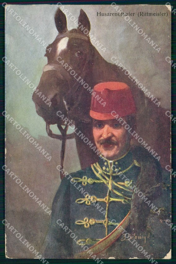 Artist Signed Belavary Husarenoffizier Ussari Soldat Horse WRINKLES ak KF6551 – fronte