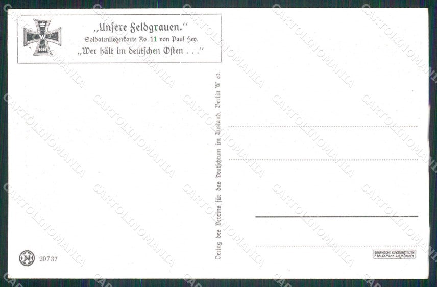 Artist Signed P. Hey WW1 Soldat Horse Pferd Soldatenliederkarte 11 ak KF6559 – retro
