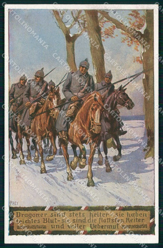 Artist Signed P. Hey WW1 Soldat Horse Pferd Soldatenliederkarte 10 ak KF6560 – fronte