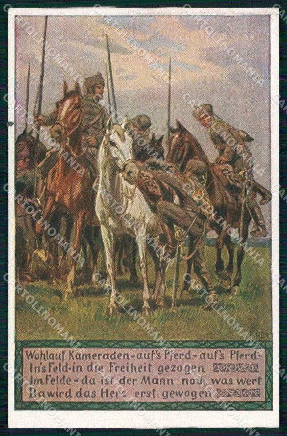 Artist Signed P. Hey WW1 Soldat Horse Pferd Soldatenliederkarte 12 ak KF6561 – fronte