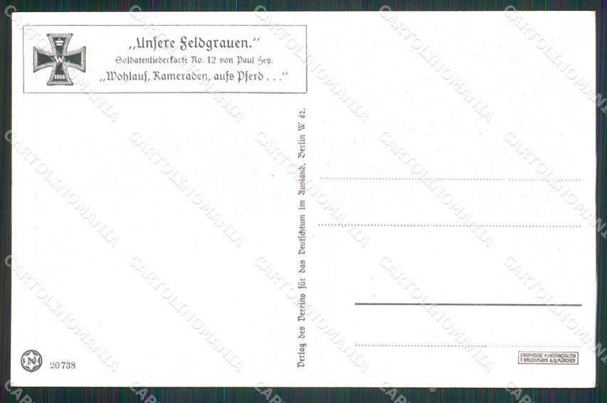 Artist Signed P. Hey WW1 Soldat Horse Pferd Soldatenliederkarte 12 ak KF6561 – retro
