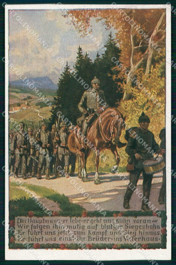 Artist Signed P. Hey WW1 Soldat Horse Pferd Soldatenliederkarte 3 ak KF6562 – fronte