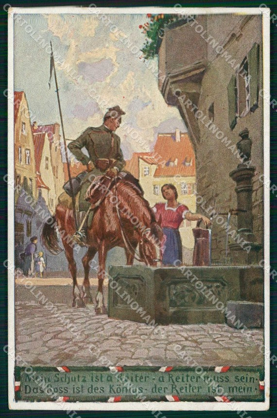 Artist Signed P. Hey ? WW1 Soldat Horse Pferd 37 cartolina KF6565 – fronte