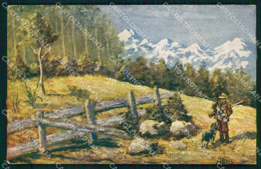 Artist Signed A. Bassi Caccia Hunting Landscape cartolina KF6587 – fronte