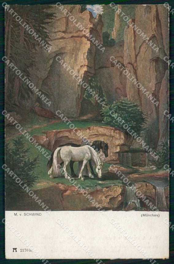 Artist Signed M.v. Schwind Horse Pferd Cavallo cartolina KF6611 – fronte
