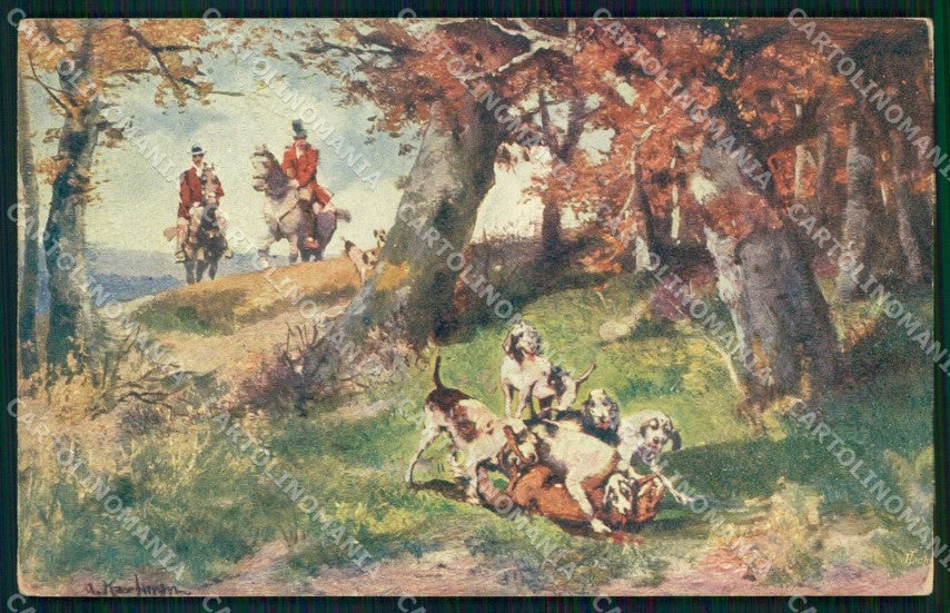 Artist Signed Fox Hunting Horse Pferd Cavallo BKWI 764-2 cartolina KF6620 – fronte