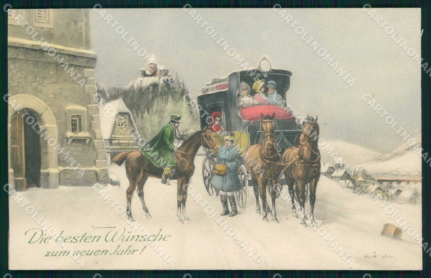 Artist Signed Viennoise Carrozza Cavallo Horse Pferd Lady 170 cartolina KF6624 – fronte