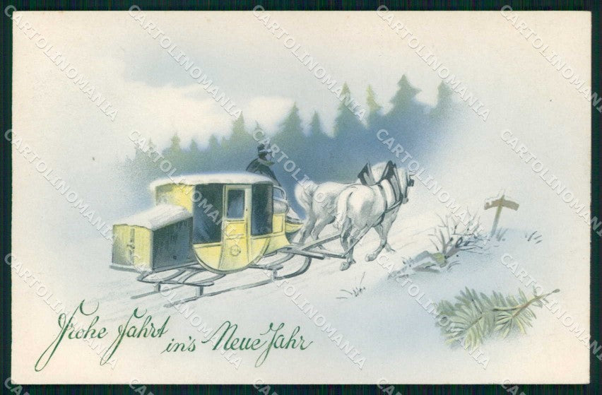 Augurali Slitta Horse Pferd Cavallo EAS 1033 cartolina KF6629 – fronte
