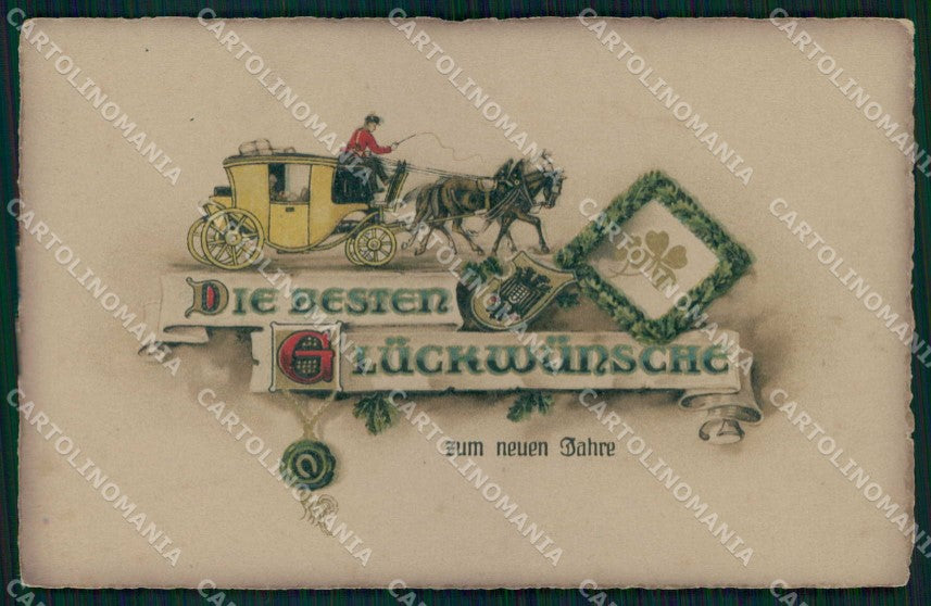 Augurali Carrozza Horse Pferd Cavallo Four leaf clover Pillius cartolina KF6632 – fronte