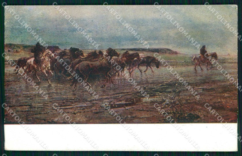 Artist Signed Enrico Colemann Tempo Piovoso Horse Pferd Cavallo cartolina KF6636 – fronte