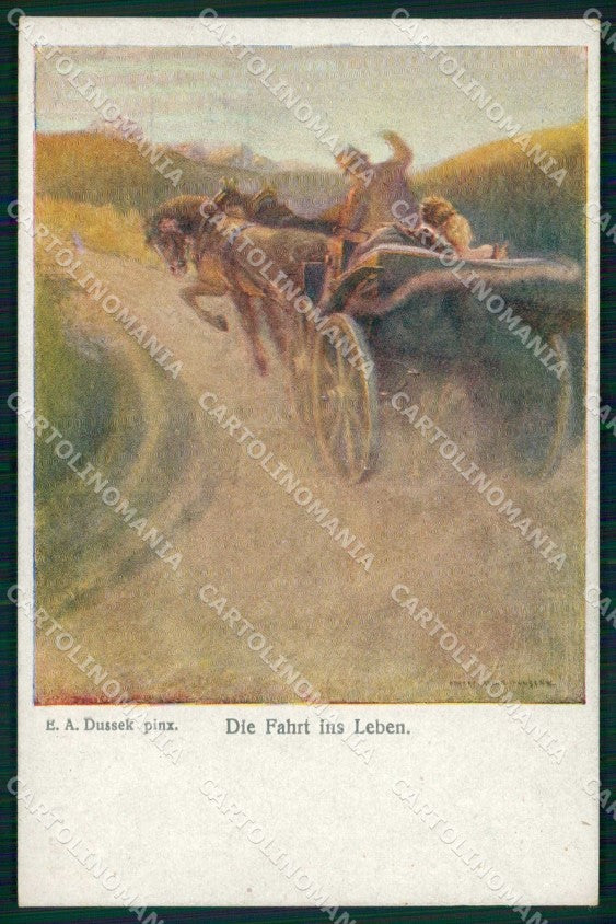 Artist Signed Dussek Romantic Couple Horse Pferd Cavallo cartolina KF6640 – fronte