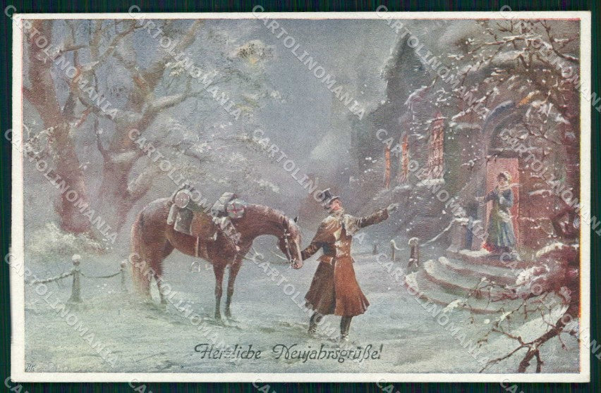 Artist Signed Romantic Couple Horse Pferd Cavallo BKWI 2934-4 cartolina KF6642 – fronte