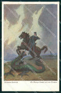 Artist Signed H. Hendrich St. Georg San Giorgio Drago Horse cartolina KF6647 – fronte