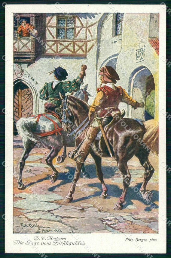Artist Signed Fritz Bergen Fairy Tales Andersen Horse Pferd cartolina KF6657 – fronte